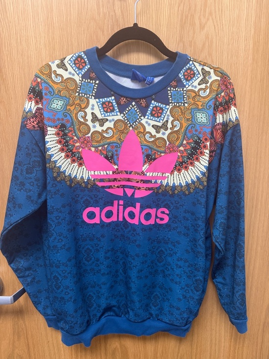 adidas Tops - adidas and Farm Rio Blue Sweatshirt with Hot Pink Trefoil and butterfly print!